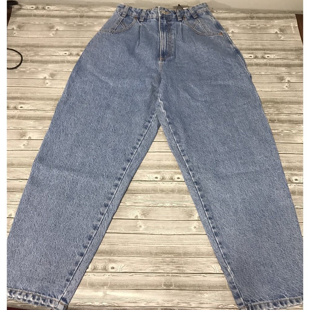 Zara Jeans Women US 4 Slouchy High Rise Barrel Leg Classic Pleated Zip Fly Denim